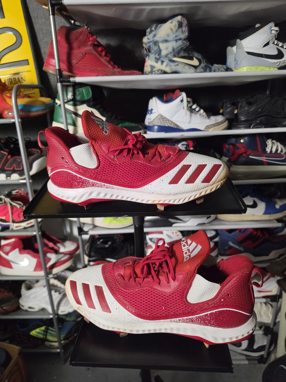 🔥 adidas Bounce Size 16 Red White Men's Athletic Shoes Cleats Baseball